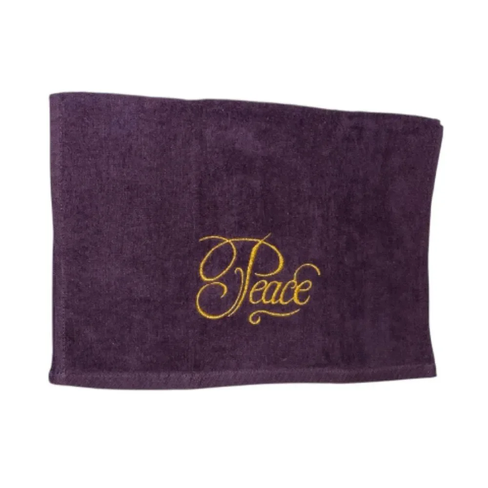 Vintage PEACE Towel Set Purple Gold Embroidered Decorate Bath
